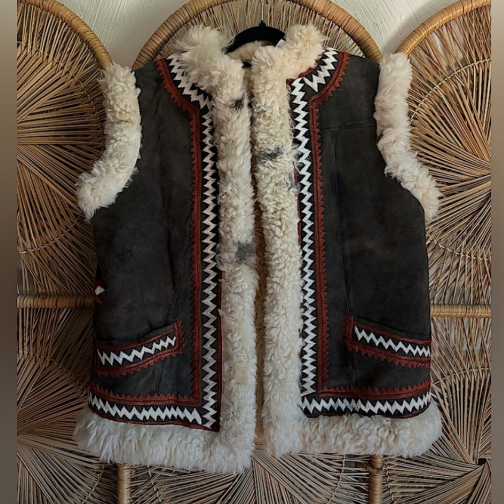 SOLD - 100% Genuine Sheepskin Afghani Shearling And Leather Vest